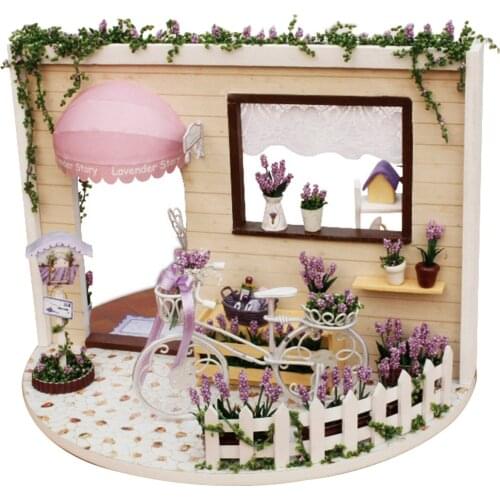 Handcraft Miniature Wood Doll House w/ Dustproof Cover Furniture Plants Light and Music Sky Garden Lavender Story Room Model