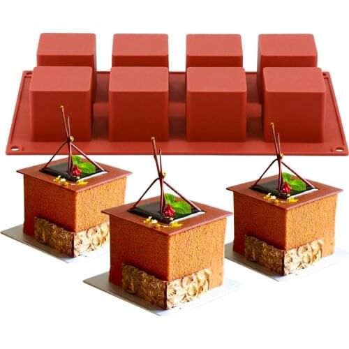 8 Cavity Square Shape Cake Silicone Mold For Baking Dessert Ice-Creams Mousse Mould Fondant Decorating Cake Tools,5*5cm