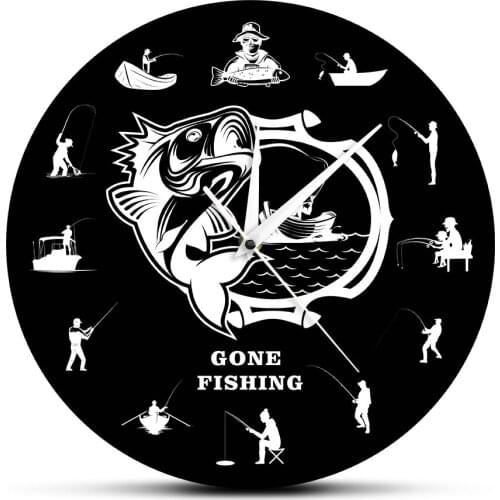 Gone Fishing Modern Wall Clock Fishery Wall Art Bass Fishing Fishermen Decor Clock Watch Funny Angling Fishing Lovers Home Decor