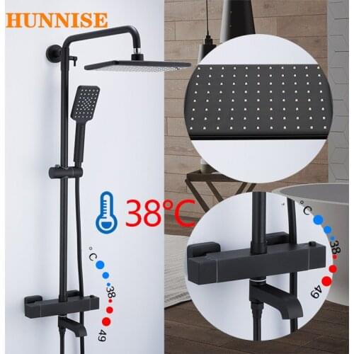 Thermostatic Shower Set Black Bronze Bathroom Fixture Thermostatic Bathroom Faucets Rainfall Shower Head Black Shower System