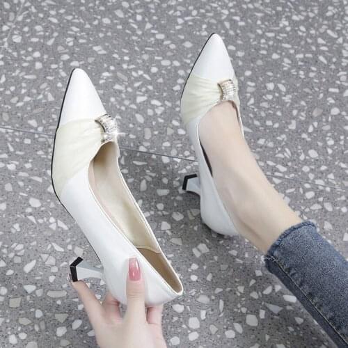 Classic Women High Quality Leather Sweet Comfortable Breathable High Heels Shoes Ladies Pumps