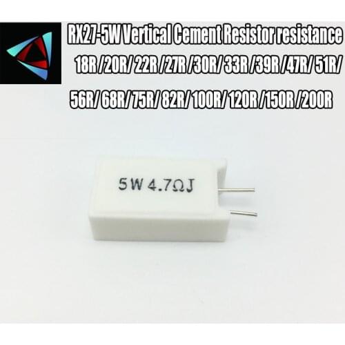 2pcs RX27-5W SQM Vertical Cement Resistor resistance 18R 20R 22R 27R 30R 33R 39R 47R 51R 56R 68R 75R 82R 100R 120R 150R 200R OHM