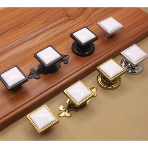 Vintage Bronze / Silver / Black Alloy Furniture Pulls White Ceramic and Alloy Cabinet Handle and Knobs