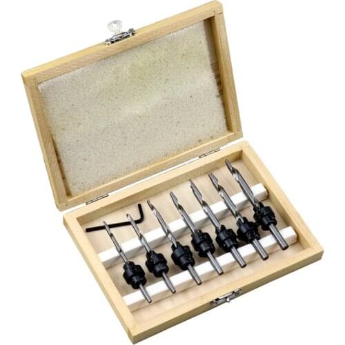 High Speed Steel Countersink Drill Bits 7pcs Drill Bits+1pcs Mini Wrench Woodworking Wood Drilling Bits Set Power Tool Kit