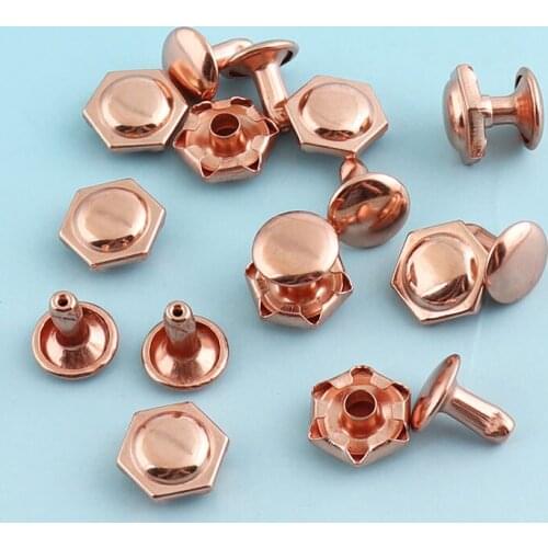 Flower Double Cap Rivets 100sets 11mm Rose Gold Rivets Nails Metal studs Leathercraft Round Studs for Bag Garment Bracelet