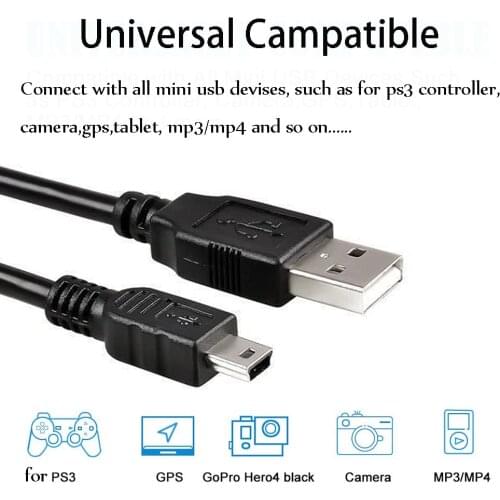 For Camera MP3 MP4 Charging Cable Cord Adapter USB 2.0 A Male to Mini 5 Pin Data Power Cables USB Extension Cable