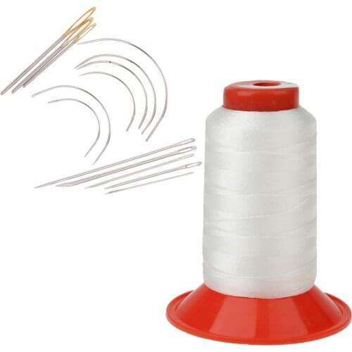 1 Spool White Strong thick Leather Hand Sewing Stitching Thread and 14Pcs Curved Needles
