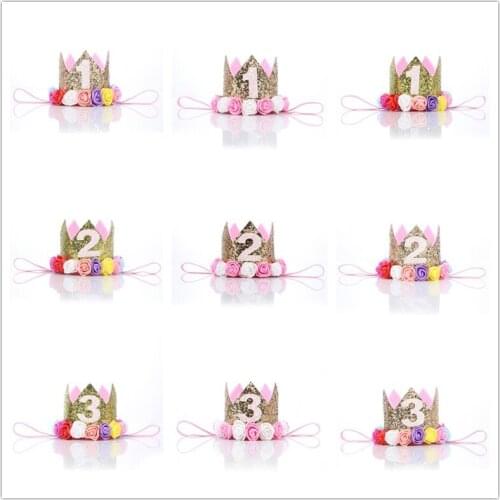 1 Pcs Lovely Boy gold First Birthday Hat Girl Gold Priness Crown Number 1st 2 3 Year Old Party Hat Headband Party Decor