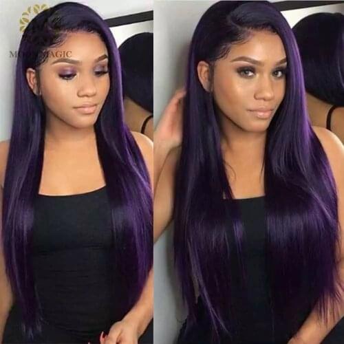 1B Purple Human Hair Wig Colored Ombre Lace Front Wig Straight Lace Front Human Hair Wigs For Black Women Preplucked Lace Wig