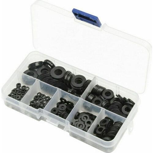 364x Black Nylon Flat Washer Metric Assortment Kit For M2 M2.5 M3 M4 M5 M6 M8