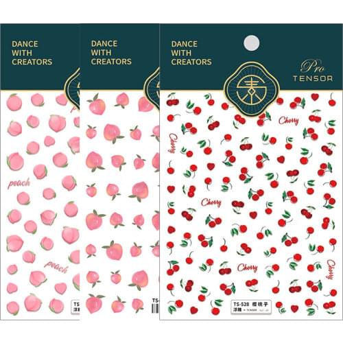 3D Engraved Nail Stickers Cherry Peach Fruit Nail Stickers Summer Nail Art Decorations Adhesive DIY Nails Foils Decals Design