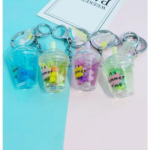 3D Simulation Resin Drink Bottle Key Chain Cute Pendant Pearl Milk Tea Water Keychain for DIY Cup Food Decoration Accessories