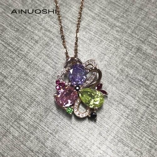 AINUOSHI 14K/18K Gold Pear Shaped Cut Three Color SONA Diamond Personalise Party Pendant with 925 Silver Chain Charm Jewelry 18