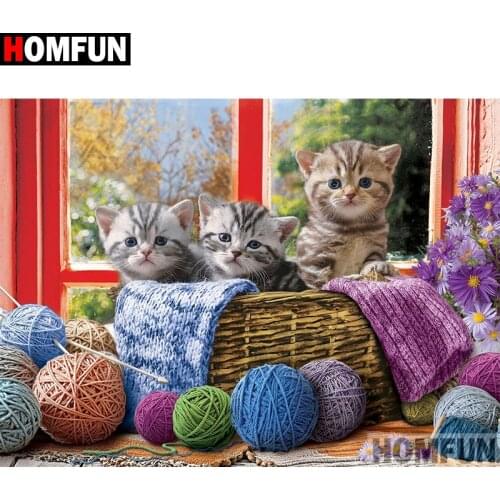 HOMFUN Full Square/Round Drill 5D DIY Diamond Painting "Cat wool animal" Embroidery Cross Stitch 5D Home Decor Gift A30147