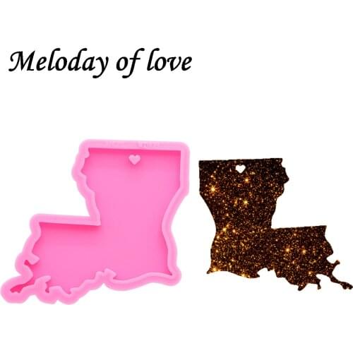 Shiny Louisiana tate map molds for keychains DIY epoxy model resin key keychains moulds silicone custom mold DY0220