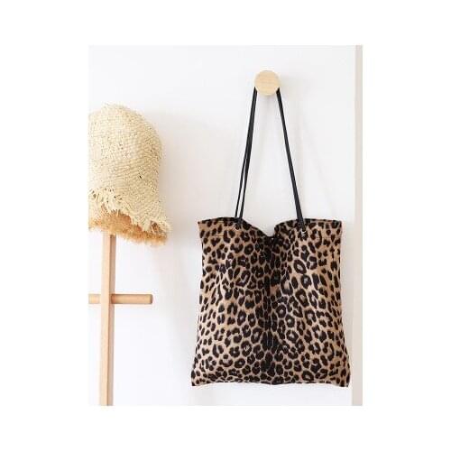 Big Pure Cotton Leopard Print Canvas Bag Fashion Ladies Shoulder Large capacity Handbags Totes Women Sisters Confidante Gift Bag