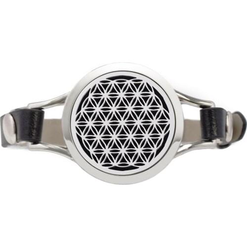 Flower of Life 30mm Stainless Steel Wrap Bracelet Aroma Diffuser Adjustable Essential Oil Aromatherapy Bracelet For Women Men