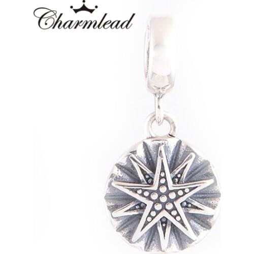 Charmlead Sun Shine Star Engraved Charm 925 Sterling Silver Pendant Bead Fit Pandora Charms Bracelet DIY Lady Bracelet Charms