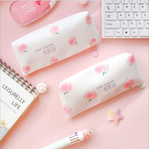 Pencil case peach Japanese large-capacity pencil case female simple and fresh Korean cute stationery bag for junior high school
