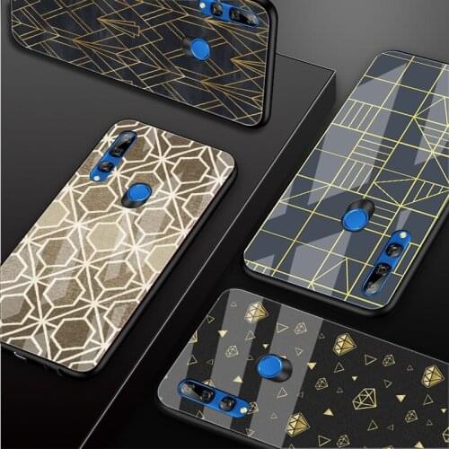 Black And Gold Diamond Tempered Glass Phone Case For Huawei honor 8X 9 10i 20i 20Lite 20Pro 30 Pro Cover Shell