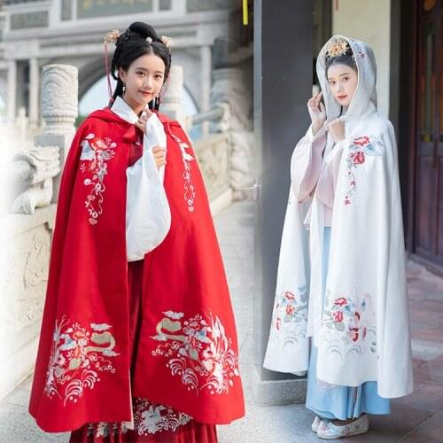 Flower antique heavy industry embroidery long thick woolen coat coat coat autumn winter Hanfu womens ancient Cloak