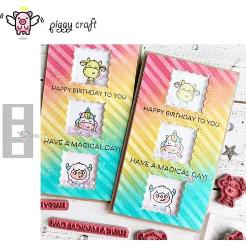 Piggy Craft metal cutting dies cut die mold Wavy square photo frame Scrapbook paper craft knife mould blade punch stencils dies
