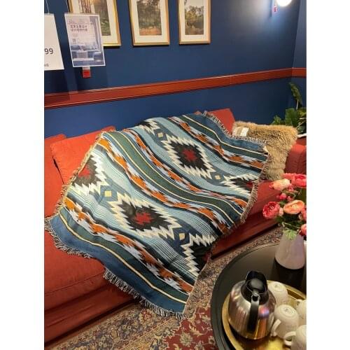 Mocorro Geometry Cotton Woven Line Blanket Sofa Cover Towel Knitted Thickened Warm Pad Mat Bohemian Boho Throw Travel Bedspread