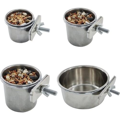 Pet Birds Hanging Cage Bowl Dish Cup Anti-turnover Stainless Steel Food Feeder 85WC