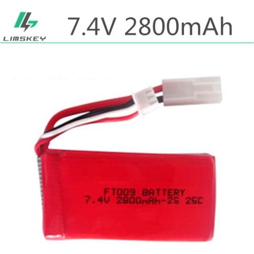 2pcs/packaging rc lipo Battery 7.4V 2800mAh 25C FT009 for RC Yacht RC Airplane RC Car Rechargeable with SM-JST-EL 2P-T Plug