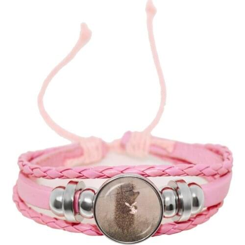 Dropship Pink Braided Multilayer Leather Bracelet Cute Animal Hedgehog Charms Bracelets For Women Kids Adjustable Wristband