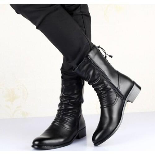 Men Winter Boots Men Black Leather Boots Pointed Keep Warm Men Dress Boots Work Shoes Fashion Autumn Winter Men Shoes
