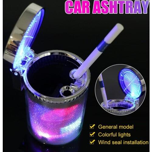 Car Ashtray With LED Light Airtight Lid Multifunctional Vehicle Cup Holder Air Vent Ashtray Trash Can Car Interior Decoration