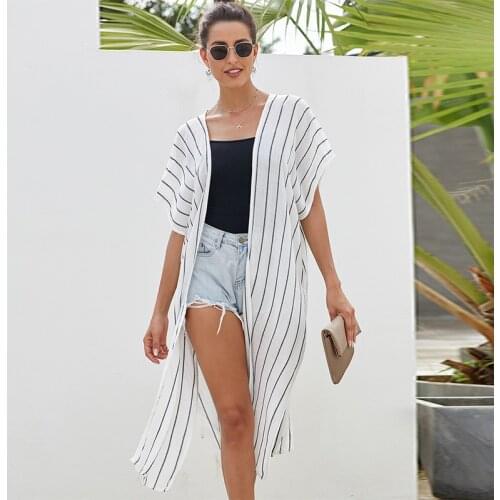2021 New Fashion Ladies Striped Swimsuit Sexy Small Fresh Long Anti-sei Short-sleeved Cardigan All-in-one Swimsuit