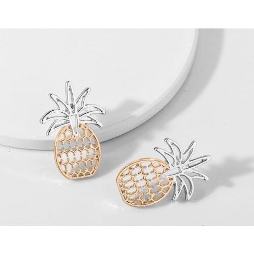 Original Pineapple Two-color Electroplating Earrings European and American New Alloy Earrings Female Manufacturers Wholesale