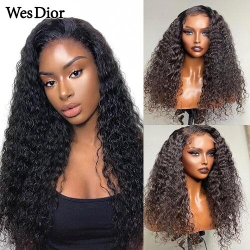 Curly Human Hair Wig With Baby Hair Brazilian Kinky Curly Lace Part Human Hair Wigs For Women 4x4Lace Closure Wig 180% Remy Hair