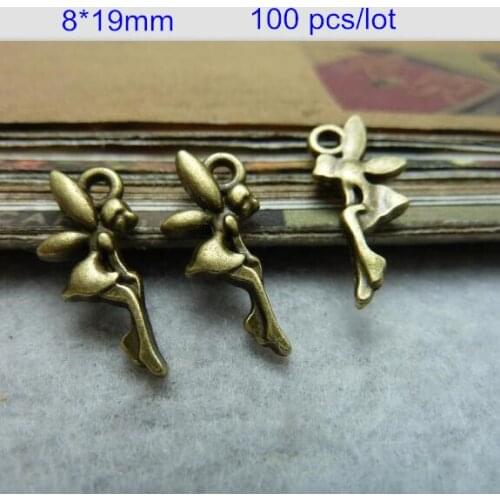 Fashion Jewelry Finding - 8*19mm Alloy Metal Angel Pendant,Antique Bronze Tone,DIY Necklace,Bracelet,Earrings Supplies, 100 pcs