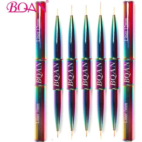 BQAN Rainbow Double Head Nail Brush Nail Liner Brush Ultra-Thin Liner Brush Drawing Painting Pen Gel Brush Nail Art ManicureTool