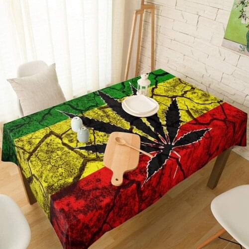 Rasta Flag Leaf Fabric Table Cover Tabletop Cloth for Dining Room Kitchen, Retro Stripe