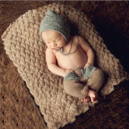Newborn Baby Boy Gentleman Photography Props Crochet Hat+Pants Outfits Clothes Infant Baby Photo Shoot Birthday Picture Props