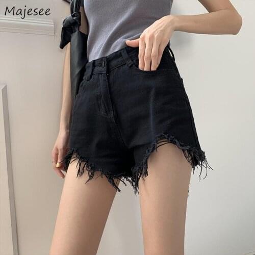 Shorts Women Black Vintage Retro High Waist Denim Hotpants Fashion Tassel Girls Streetwear Leisure All-match Summer Female Ins