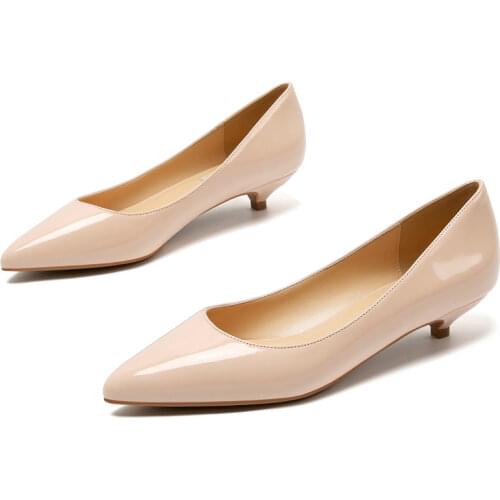 Genuine Leather Pumps Women Low Heels White Color Pointed Toe Shallow Work Shoes Pointed Toe Office Dress Shoes Mules E0007