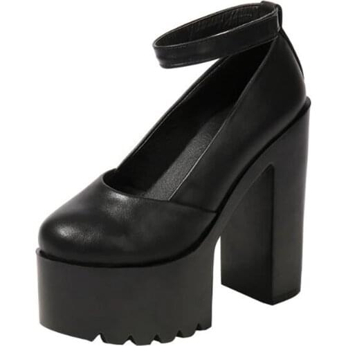 Women Pumps 14CM Thick High Heels Black Sexy PU Slip On Round Toe waterproof Party Wedding Office & Career shoes for women 2020