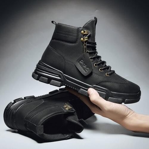 High-top Solid Color Men Boots Tide Breathable Non-slip British Style Martin Boots Male Lace Up Casual Tooling Boots Footwear