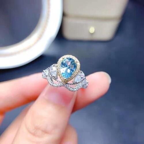 High quality Aquamarine Drop Gemstone Luxury Ring S925 Sterling Silver Fine Fashion Charming Jewelry for Women MeibaPJFS