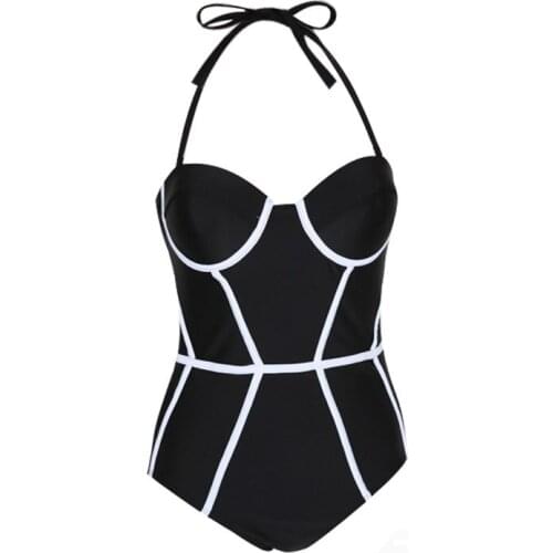 VSUE Women Swimwear Swimsuit One Piece Suits Black White Summer Sexy Sweet Beach Y0008