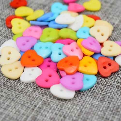 100pcs 12mm Plastic 2 Holes Heart Buttons Sewing Accessories Baby Fancy Crafts For Scrapbooking Pink Red White