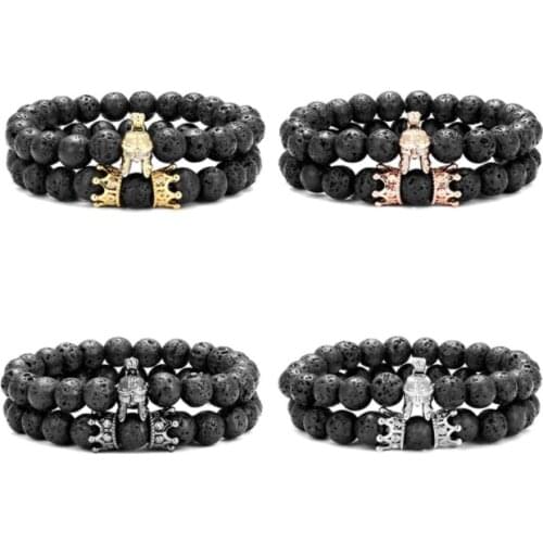 2pcs/lot 8mm helmet crown gold silver copper cz zircon cubic zirconia beads bohemian Bracelet agate Onyx Stone Bangles ee5d