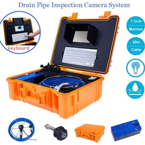20m Cable 25mm HD 1080P Industry Endoscope Camera Waterproof 7'' LCD Drain Pipe Inspection Camera System With Keyboard