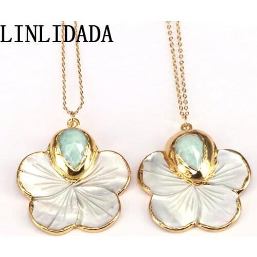 3Pcs, White Shell Flower Shell Crafts Pendants Gold Electroplated Natural Shell Pendant Necklace