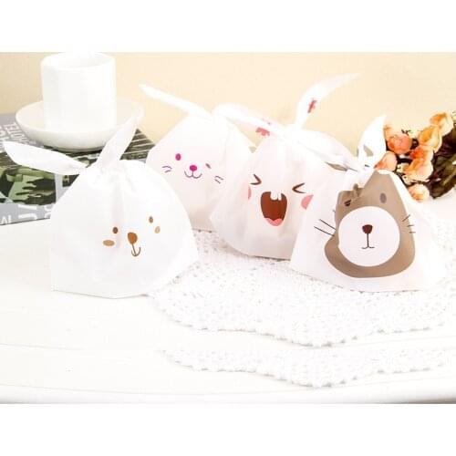 50Pcs/lot Cute Rabbit Long Ear Candy Gift Bags Bunny Cookie Biscuit Packaging Supplies Small Snack Bag Wedding Party Favor Gift